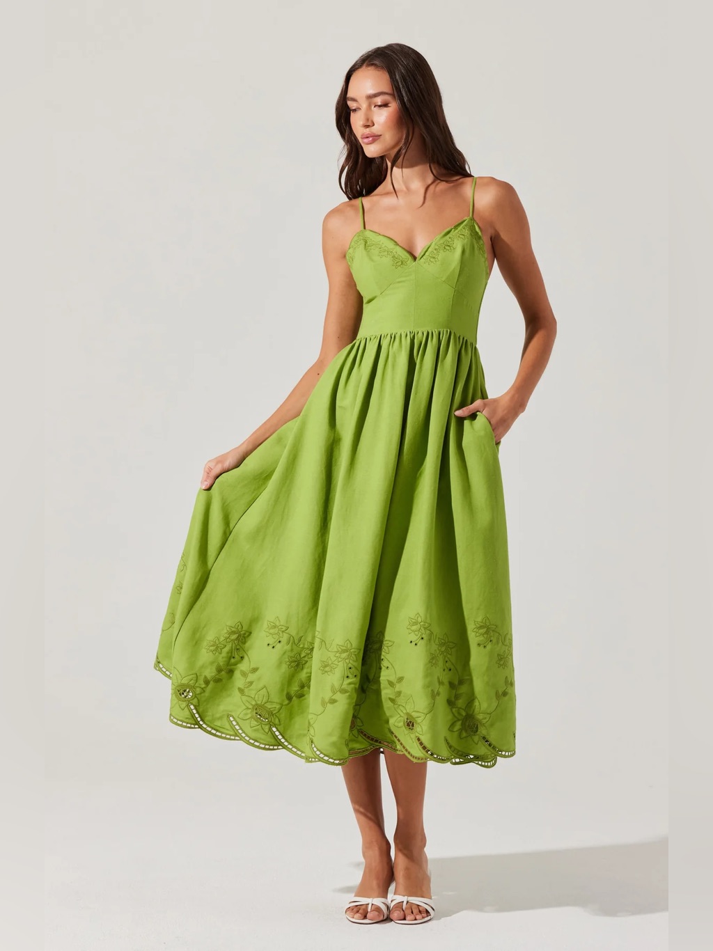 Astr The Label Kaidi Embroidered Midi Dress In Green